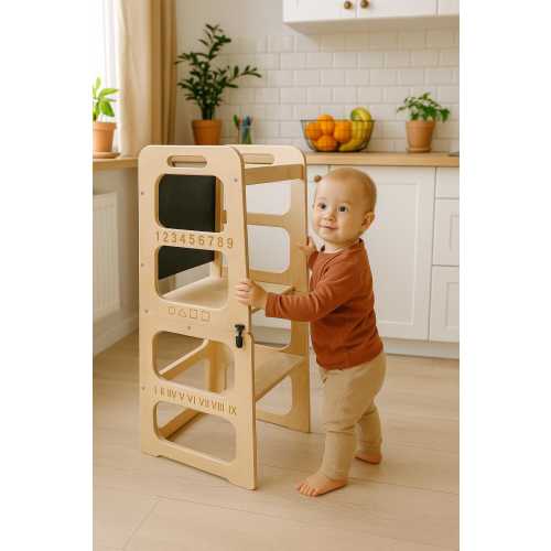 All in One Foldable Montessori Wooden Chair Transformable Toddler Tower for Kids Desk and Chair Set Kitchen Tower for Kids