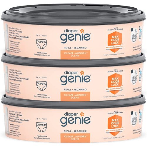 Diaper Genie Bags Refills 270 (Pack of 3) Clean Laundry Scent | Diaper Pail Refills with Max Odor Lock | Holds up to 810 Newborn Diapers