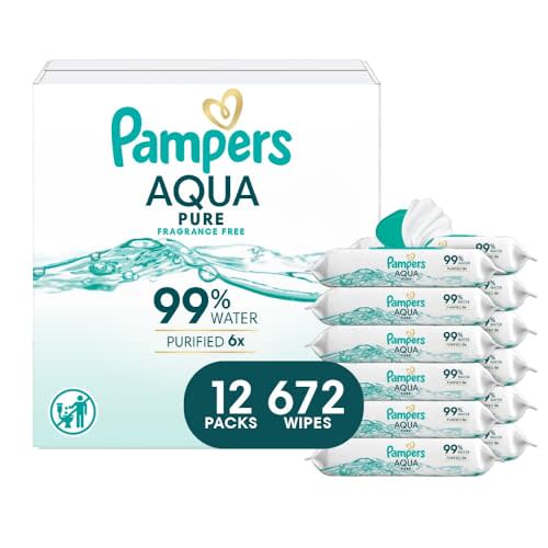 Pampers Baby Wipes Aqua Pure, 99% water-based wipes, Hypoallergenic and Unscented Baby Wipes, 672 Wipes Total (12 Flip-Top Packs)