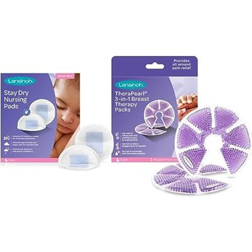 Lansinoh Disposable Nursing Pads, 200 Count, and Breast Therapy Packs with Soft Covers, 2 Pack, Breastfeeding Essentials for Moms