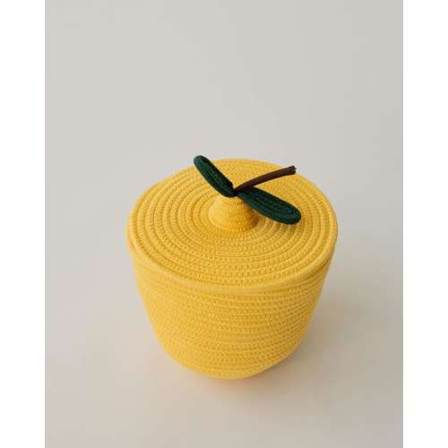 Lemon Yellow Rope Basket with Lid | Handwoven Kids Organizer | Playroom Nursery Decor