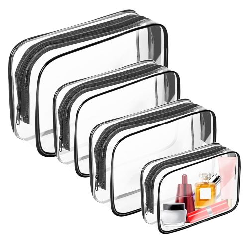 AURUZA Clear Toiletry Bag,Portable Travel Makeup Bags with Zipper, TSA Approved Clear Organizer Bags, PVC Cosmetic Pouch for Airport Airline Compliant