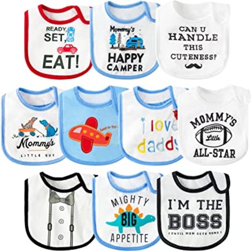 BWkoss 10Pcs Waterproof Baby Bibs Unisex Newborn Babies Food Bibs Baby Keepsake Birthday Gift for Drooling Feeding Eating Teething, 6-12 Months