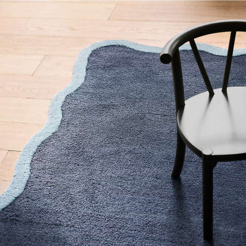 Wavy Border Midnight Navy Blue Kids Performance Area Rug 5'x8'