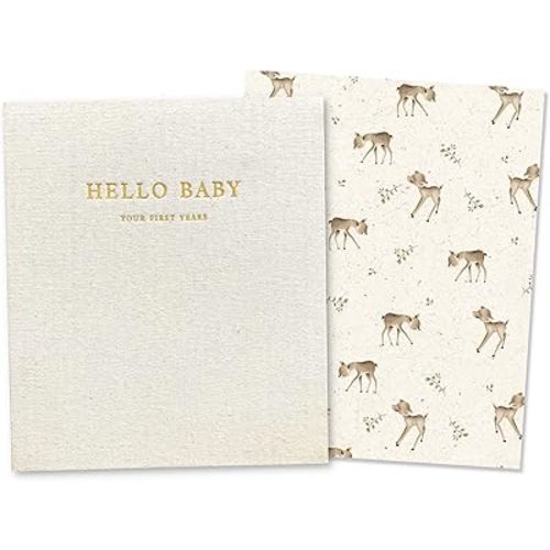 Peachly Unisex Baby Memory Book | Minimalist Baby Book | First Year Baby Book Keepsake for Milestones | Baby Scrapbook | Baby Books for Boy or Girl | Natural Linen - Forest