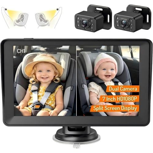 Kidsneed 7 inch HD 1080P Split Screen Baby Car Camera for 2 Kids