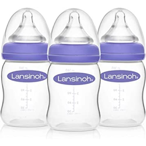 Lansinoh Baby Bottles for Breastfeeding Babies, 5 Ounces, 3 Count, Includes 3 Slow Flow Nipples (Size 2S)