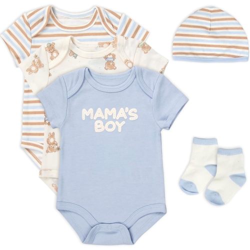 Baby Essentials Baby Boys 5 Piece Bodysuit Set