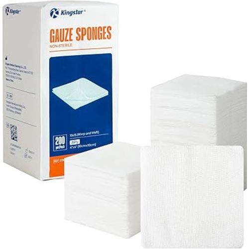 200 Pack 4x4 Inch Gauze Sponges 8-Ply, 100% Cotton Large Gauze Pads for Wound Care, Highly Absorbent Bulk Hospital-Grade First Aid & Surgical Dressing