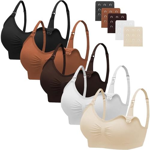 Angelhood Nursing Bra 5 Pack Womens Maternity Breastfeeding Seamless Wireless Sleep Bra with Extenders