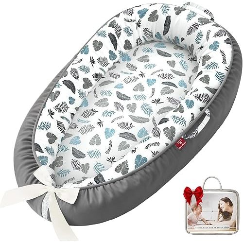 Baby Lounger - 100% Cotton Breathable Infant Lounger for Newborn, Portable Baby Nest for Home and Travel, Waterproof Lining, Newborn Babies Essentials Gifts