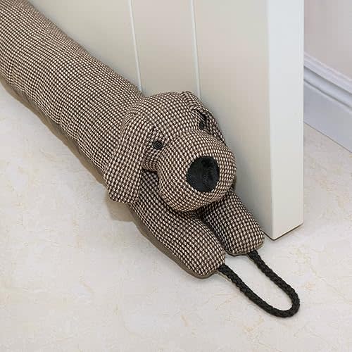 Marwood Under Door Draft Stopper Decorative Wind Stopper 38 inch for Door & Window, Weighted Animal Air Draft Stopper Snake Noise Blocker for Bottom of Door with Hanging Loops -Brown Dog