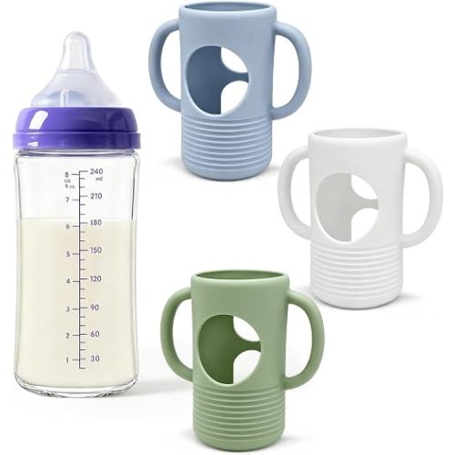 3Pack Silicone Sleeve for Lansinoh Glass Bottles 8oz with M Flow Nipples