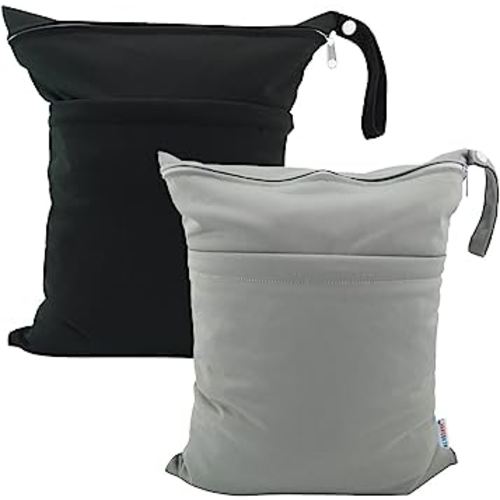 ALVABABY 2pcs Cloth Diaper Wet Dry Bags Waterproof Reusable with Two Zippered Pockets Travel Beach Pool Daycare Soiled Baby Items Yoga Gym Bag for Swimsuits or Wet Clothes L2629
