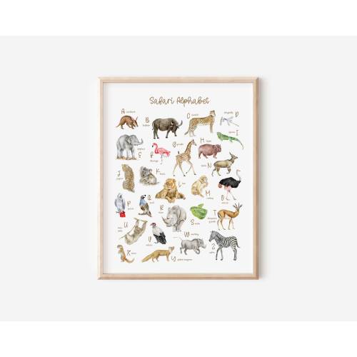 Safari Nursery Decor, Safari Alphabet, Watercolor Safari Art, Safari Kids Decor, Gender Neutral Nursery, Animal Alphabet Poster, Baby Boy