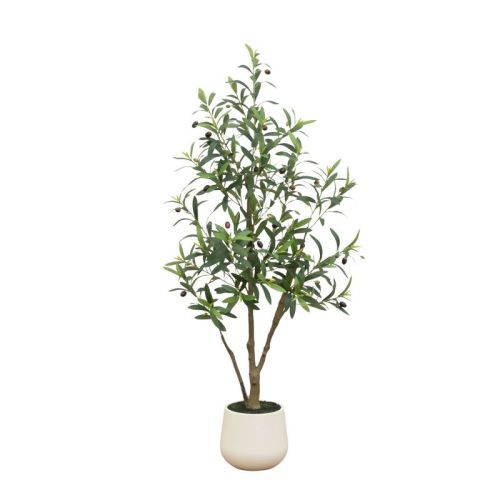 Nearly Natural 4-ft Artificial Olive Tree in White Decorative Planter