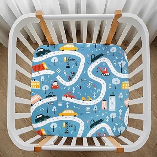 Cloele Square Playard/Playpen Fitted Sheets for Baby,36 X 36in,Blue Car
