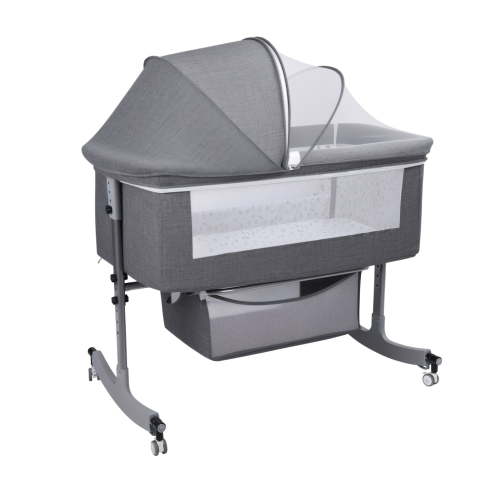 Anvazise Baby Bedside Crib, Bassinet with Large Curvature Cradle, Height Adjustable Bedside Bassinet, Movable Beside Bassinet with Mosquito Net _Grey