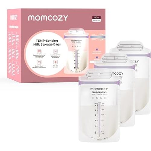 Momcozy Breastmilk Storage Bags, Larger Temp-Sense Area&Double Zip, 120ct