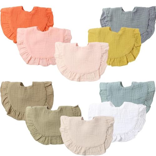 Frienda 10 Pcs Muslin Baby Bibs Cotton Bandana Drool Bib Baby Burp Cloths Drool Teething Bibs for Newborn Baby Girl Boy (Light Color)