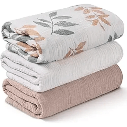 Muslin Swaddle Blankets for Newborn, 3 Pack Breathable Soft Receiving Blanket, Large 38 x 40 inches Swaddle Wrap Burping Clothes Diapers, Essentials Infant Shower Items, Toddler Gift (Gentle Colors)