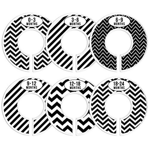 Baby Closet Size Dividers, Set of 6 Organizers (Black, Stripe, Chevron)
