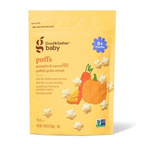 Puffs Pumpkin & Carrot Baby Food - 1.48oz - Good & Gather™: Bag, Ready to Eat, Age 8 Months and Up