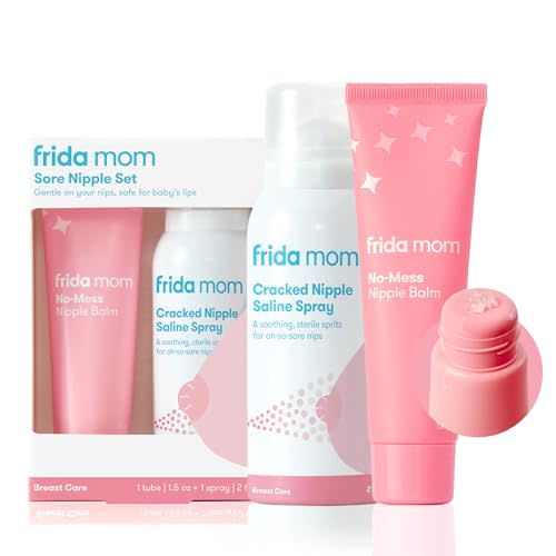 Frida Mom Nipple Cream and Saline Spray Set, Breastfeeding Essentials, 2pc | Breastfeeding Essentials for New Moms, Heals Cracked Nipples, No-Mess Cream Formula, 2pc Set