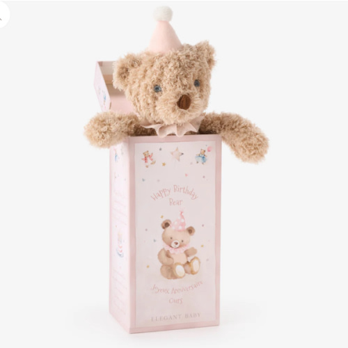 Pink Birthday Bear Plush Toy w/ Gift Box – Elegant Baby