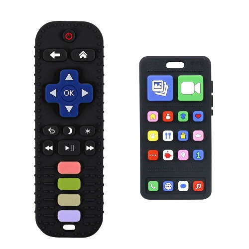Baby Teether Toy Chew Toy for Babies 3-24 Months TV Remote Control Shape Teething Relief Baby Toys set for Infants (Black)