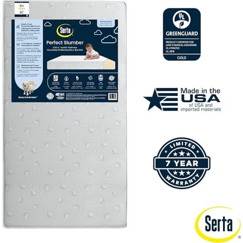 Serta Perfect Slumber Dual Sided Crib and Toddler Mattress - Waterproof - Hypoallergenic - Premium Sustainably Sourced Fiber Core -GREENGUARD Gold Certified (Non-Toxic) -7 Year Warranty - Made in USA - Crib Mattress - Mattress Only