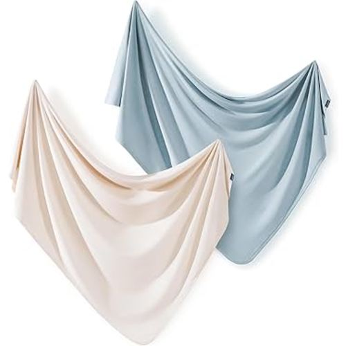 GRSSDER 2 Pack Newborn Swaddle Blanket, Ultra Soft Stretchy Jersey Knit Extra Large Size 33 x 44 Receiving Blankets for Easy Swaddling Baby Snug and Cozy