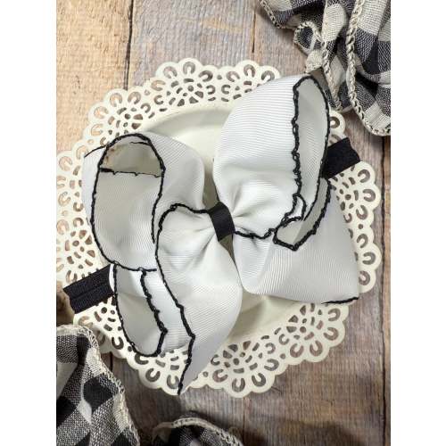 White with Black Moonstitch Bow Headband