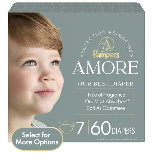 Pampers Amore Baby Diapers Size 7, 60 Count (Select for More Options)