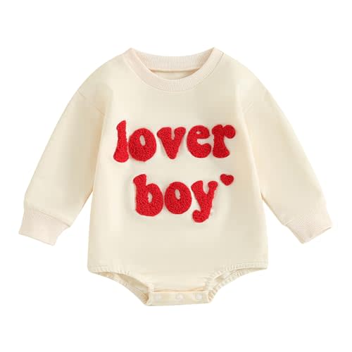 Ursobutegl Newborn Baby Boys Romper Sweatshirt Lover Boy Letter Embroidery Bodysuit Sweater Valentines Outfit Clothes