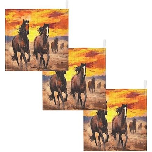 Kigai Baby Washcloths 3 Pack - Sunset Running Horses Soft and Absorbent Muslin Baby Face Towel Bath Essential for Newborn and Infant Care, 12x12 in