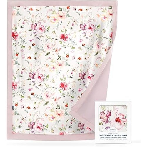 GRSSDER Cotton Muslin Quilt Blanket - Silky Soft and Breathable Baby Blanket Quilt, Oversized Muslin Blankets for Newborns, Toddlers & Kids, 6 Layers Reversible Design for All Seasons, 40" x 50"