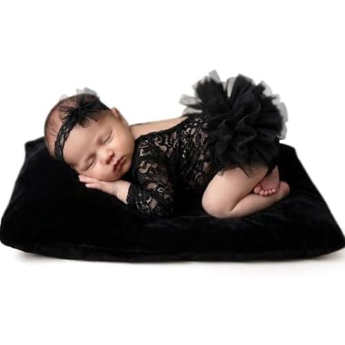 ForBaysy Newborn Photography Props Newborn Lace Romper Set with Matching Headband – Infant Baby Girl Outfit for Photoshoot