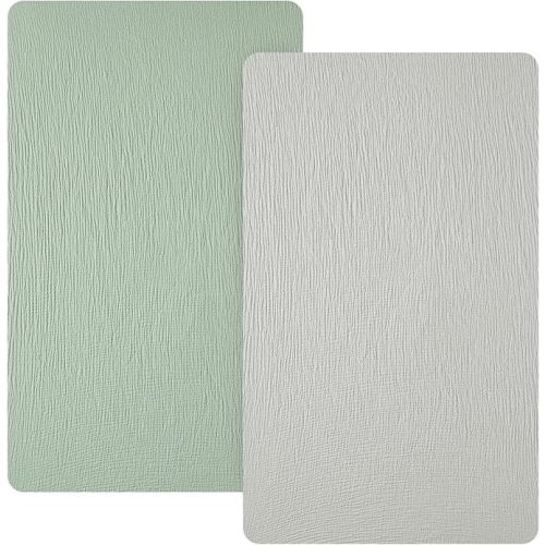 david's kids Muslin Mini Crib Sheets, 2 Pack Cotton Pack N Play Sheets for Boys Girls Neutral, Soft Breathable Baby Sheets Fit Pack N Play, Playard and Mini Crib Mattresses, Light Gray & Sage Green