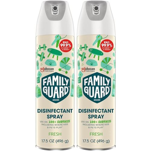 FAMILYGUARD Brand Disinfectant Spray Aerosol, Antibacterial & Sanitizing Spray, Use on 100+ surfaces including where kids & pets play, Fresh Scent, 17.5 oz (Pack of 2)