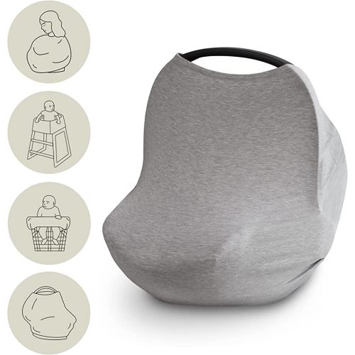 mushie Baby Car Seat Canopy Cover | Breathable & Stretchy Multi Use Cover for Breastfeeding, Nursing, High Chair, Shopping Cart, Strollers (Grey Melange)
