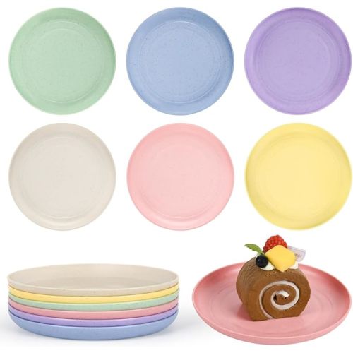 6 Inch Wheat Straw Plates, 12 Pack Small Plates, Lightweight Unbreakable Plastic Dinner Plates for Kids Adult Dinner Camping Salad Dessert