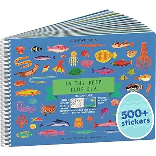 Ocean 500+ Kids Sticker Book by Cupkin Toddler Airplane Travel Activity Coloring and Sticker Book, Easter Basket Stuffer, 12 Coloring Pages 12 Scenes for Children's of 2-8 Years