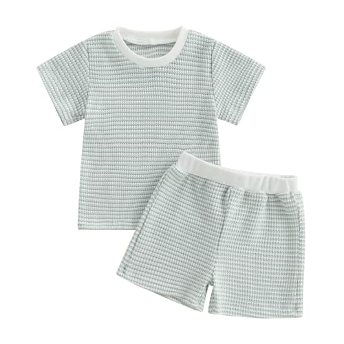 VISGOGO Baby Boy Girls Toddler Summer Outfit Striped T-shirt Toddler Boy Summer Clothes 6 12 18 Months 2 3 4 5 T Short Set
