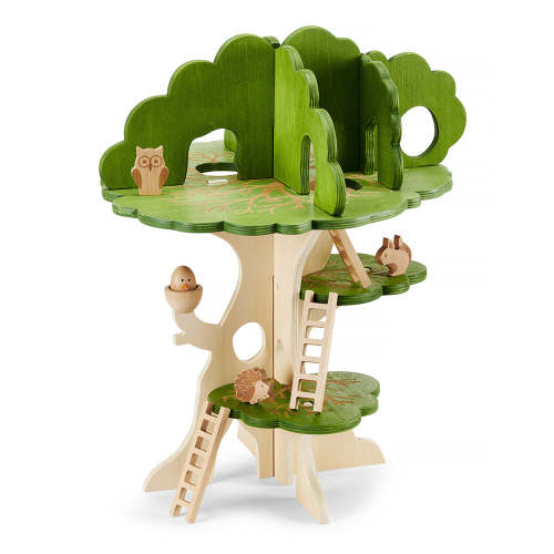 Constructive Playthings 3-Tier Woodland Treehouse Playset | 15-Piece Birch Wood Set - 3-Tier Woodland Treehouse Playset | 15-Piece Birch Wood Set