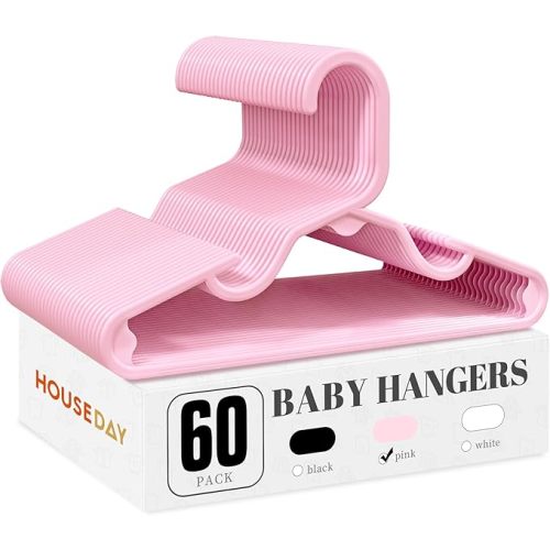 HOUSE DAY Plastic Baby Hangers for Closet 60 Pack, Durable Plastic Kids Hangers for Baby Clothes, Thin & Compact Childrens Hangers, Space Saving Pink Baby Hanger, Small Hanger for Kids Clothes