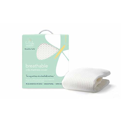 Lullaby Earth Breathe Safe Air Breathable Crib Mattress Pad, Removable Mattress Cover with Waterproof Layer for Baby and Toddler Beds, Standard Crib Size White