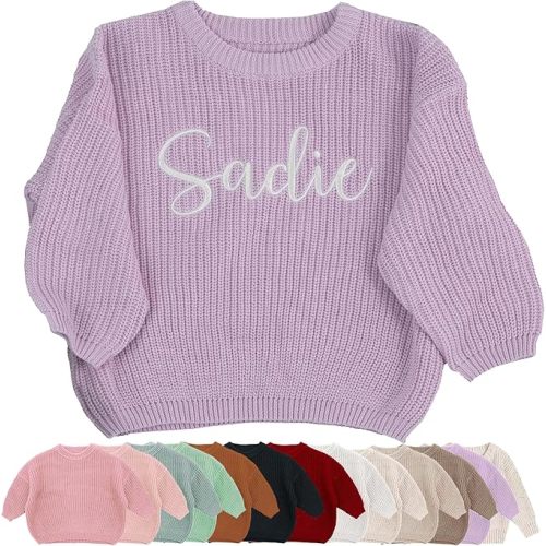 Personalized Embroidered Baby Sweater with Name - Long Sleeved Round Neck Pullover, Suitable for Infants and Young Children