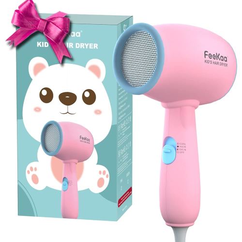 FeeKaa Kids Hair Dryer, Pink, 500 Watt, Lightweight, Gentle Heat, Safe for Kids, Anti-Scald Design