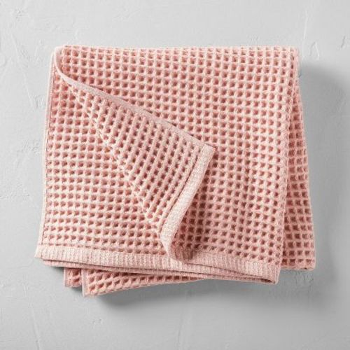 Waffle Bath Towel Pink - Casaluna™: 100% Cotton, Pre Washed, Lightweight, Oeko-tex Certified